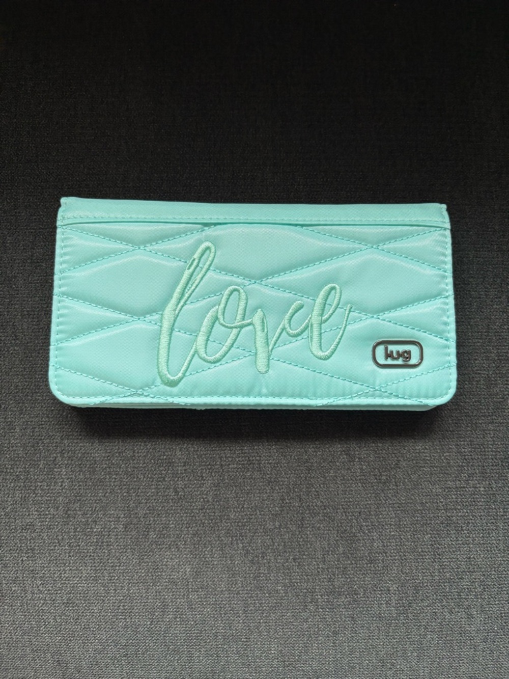 Lug Sweep Slim RFID Love Embroidered Wallet Aquamarine Blue (Flamingo Foliage)